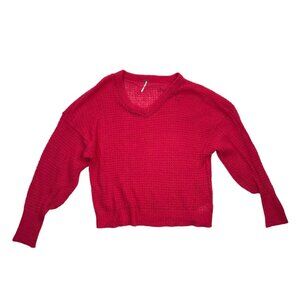 Free People Sweater Womens Medium Pink Alpaca Blend Loose Knit V-neck